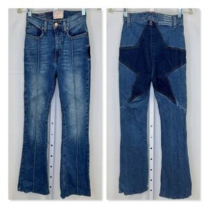 Revice Denim Star Patchwork Flare Jeans Blue High Rise Size 25 Boho Festival